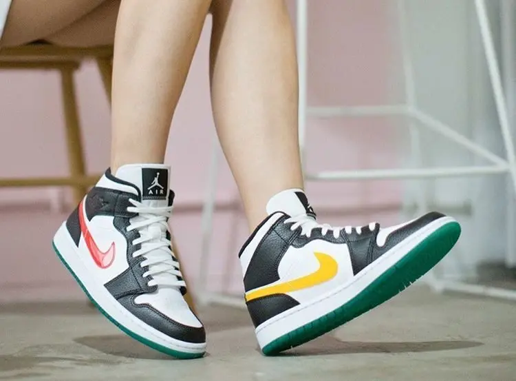 Giày Nike Air Jordan 1 Mid Alternate Swooshes 'Red x Yellow' BQ6472-063 - Ảnh 4