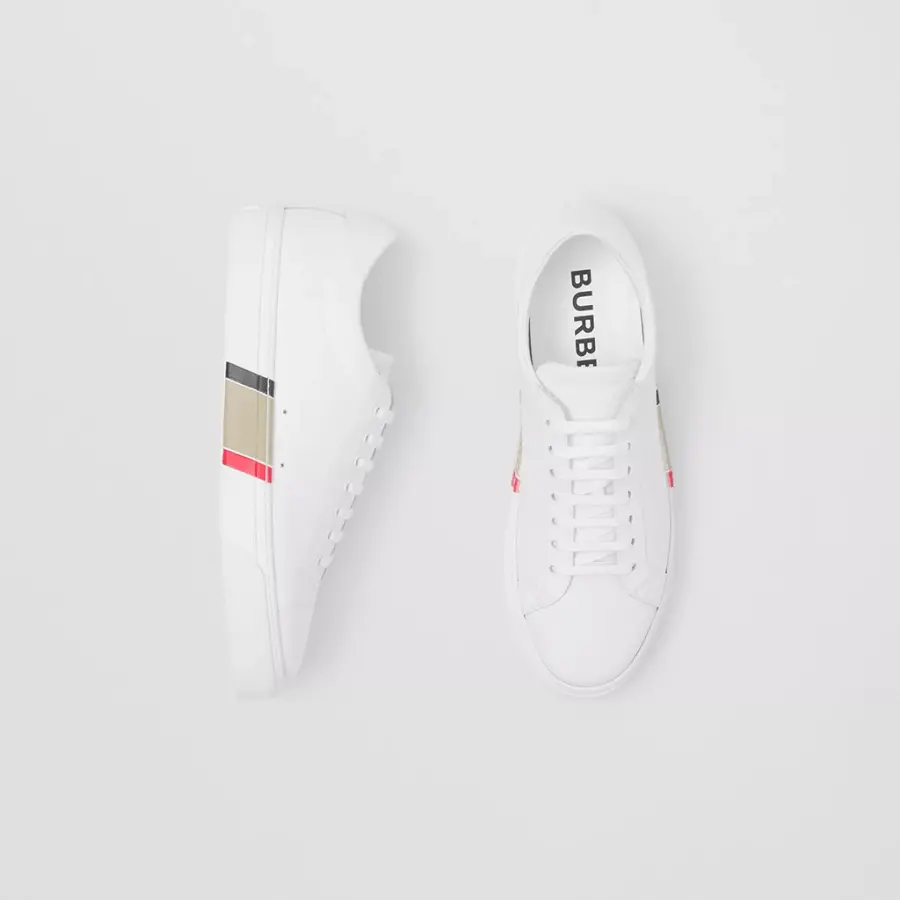 Giày Burberry Stripe Detail Leather 'Optic White' 80432001 - Ảnh 5