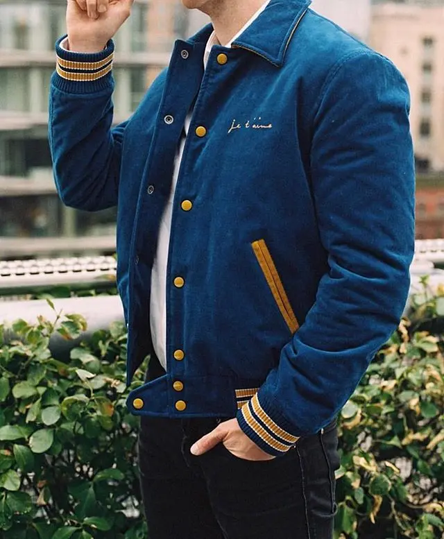 Áo Saint Laurent Paris Je t'aime Royal Corduroy Varsity Jacket - Ảnh 3