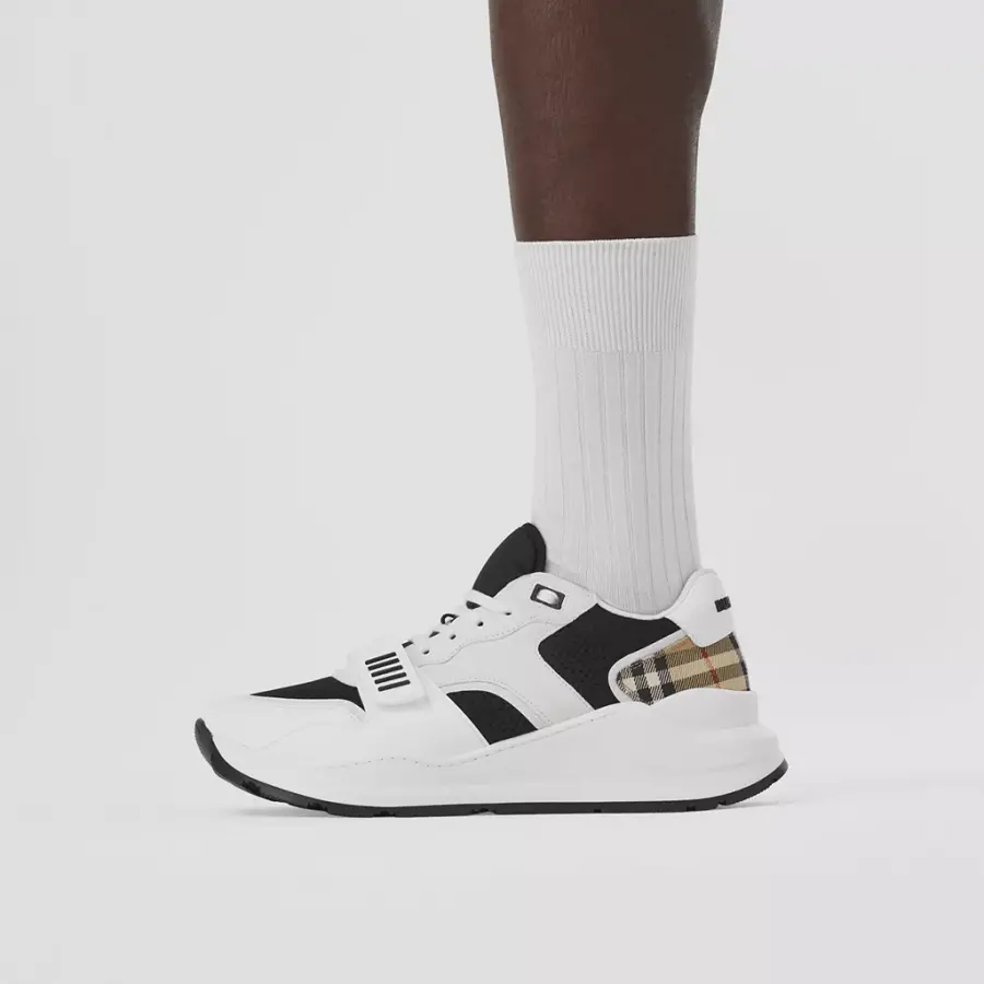 Alternative view of Giày Burberry Suede And Vintage Check Cotton 'Black White' 80518391