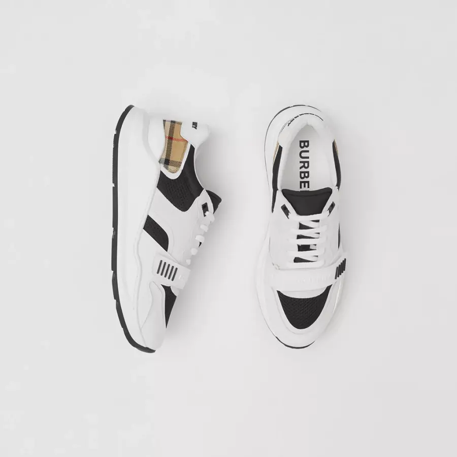 Giày Burberry Suede And Vintage Check Cotton 'Black White' 80518391 - Ảnh 6