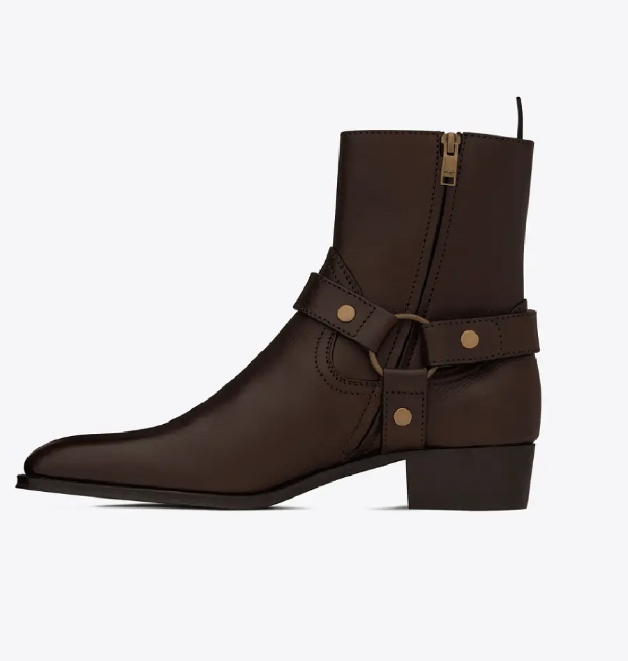 Giày Saint Laurent Wyatt Harness Boots In Smooth Leather 'Chocolate' 64909418T006023 - Ảnh 3