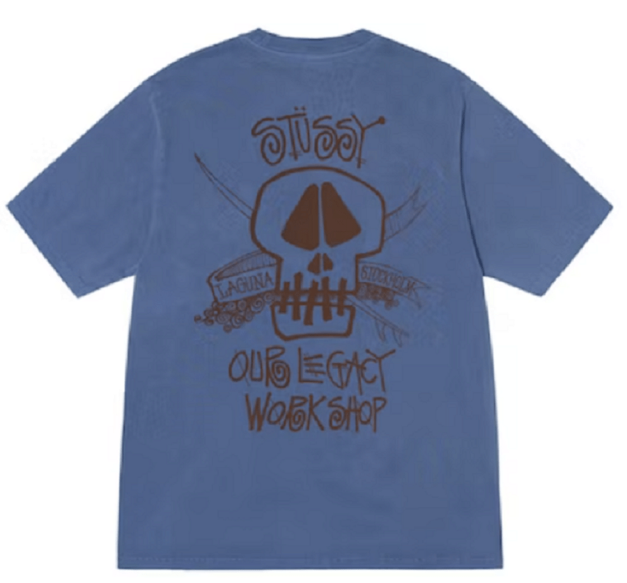 Áo Stussy x Our Legacy Work Shop Surf Skull Pigment Dyed Tee ‘Indigo’ - Ảnh 3