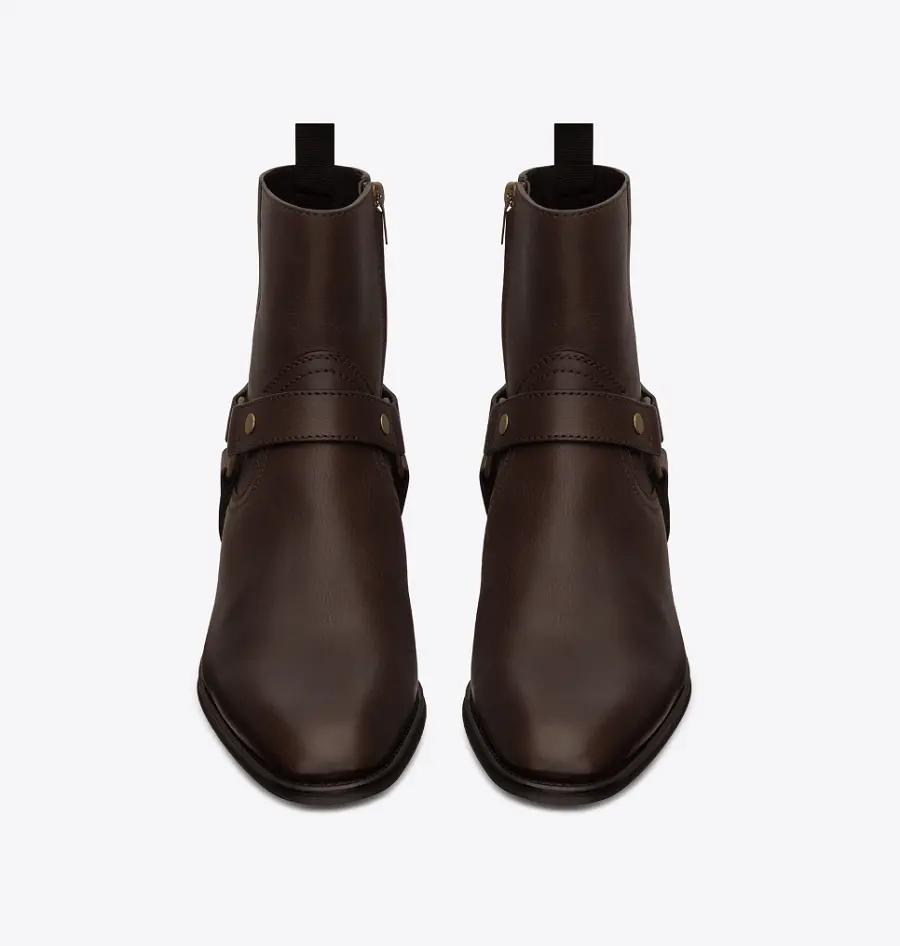 Giày Saint Laurent Wyatt Harness Boots In Smooth Leather 'Chocolate' 64909418T006023 - Ảnh 4