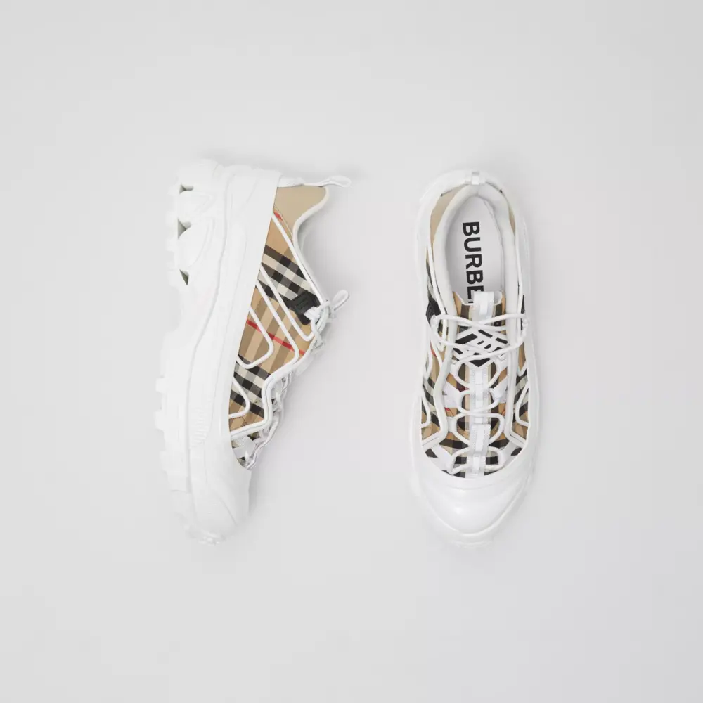 Giày Burberry Vintage Check Cotton Leather Arthur Beige 80372541 - Ảnh 4