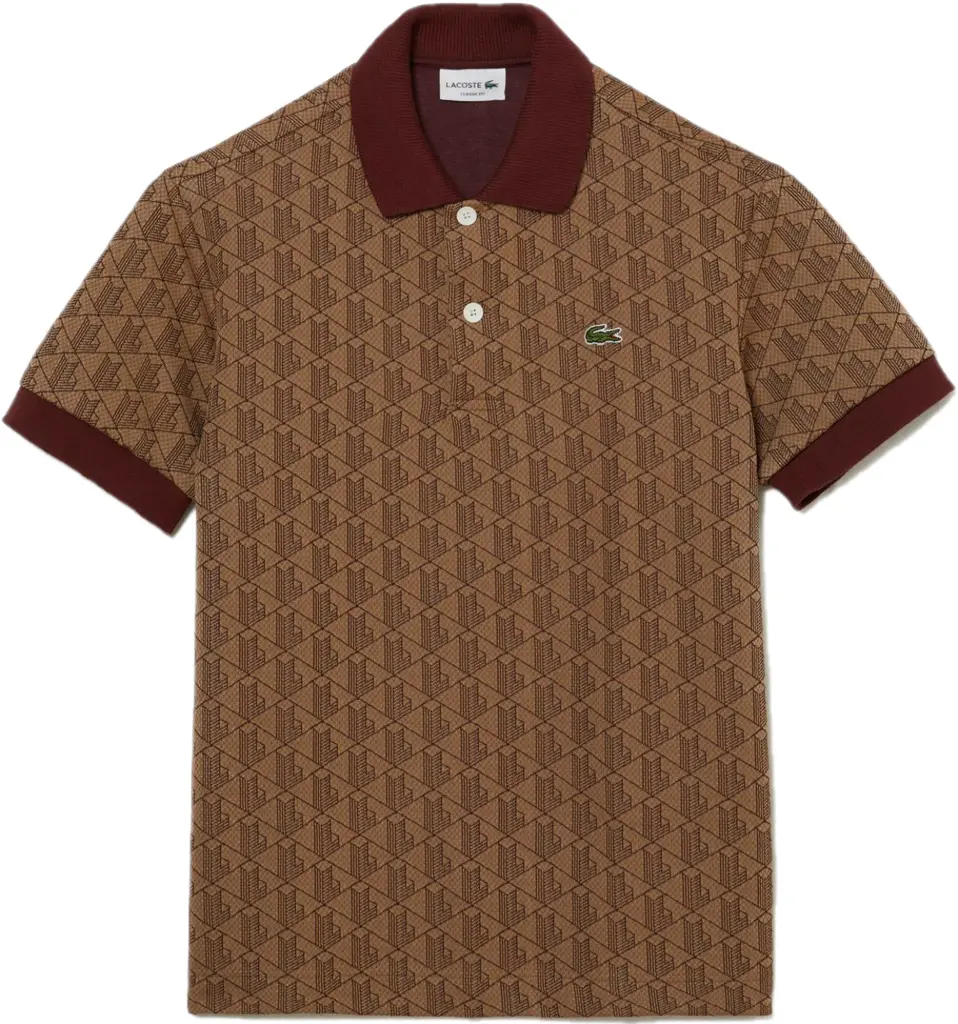 Áo Lacoste Classic Fit Print Contrast Collar 'Brown' DH0073-MKJ