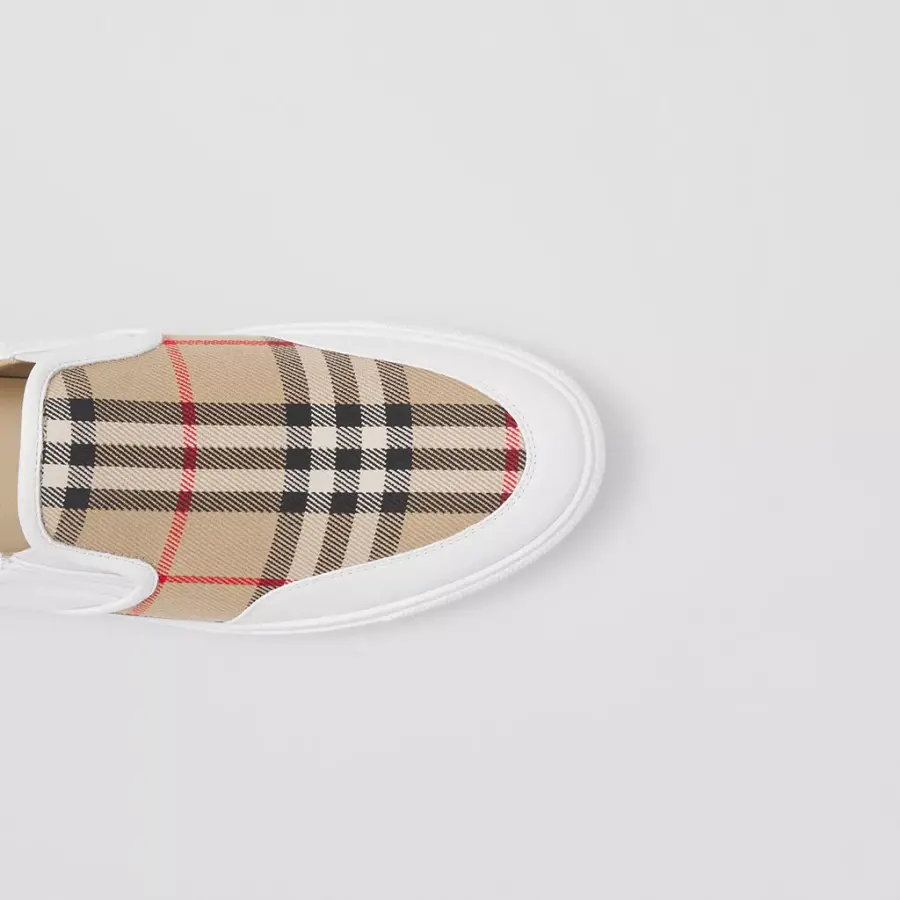 Giày Burberry Leather Vintage Check Slip-on 'White Beige' 80432121 - Ảnh 3