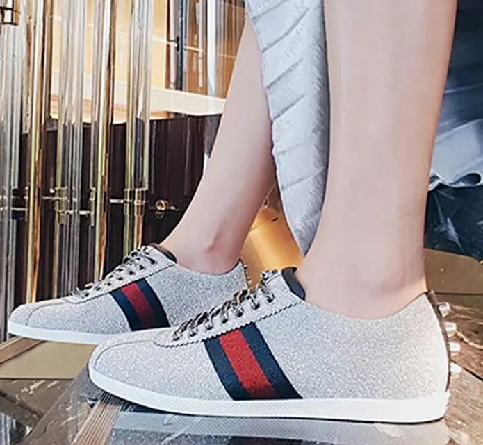 Giày Gucci Wmns Web Sneaker 'Glitter Studs' 419544-KW040-8162 - Ảnh 5