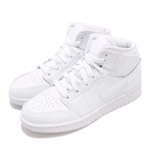 Alternative view of Giày Nike Air Jordan 1 Mid BG 'Triple White' 554725-129