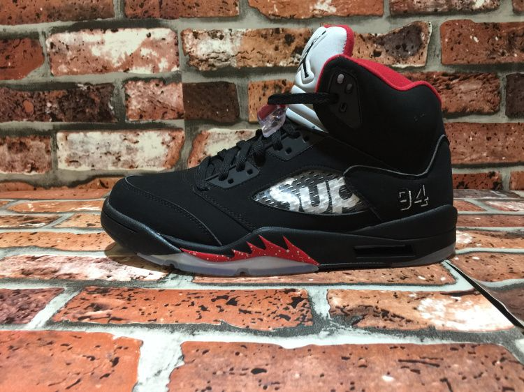 Giày Supreme x Nike Air Jordan 5 Retro 'Black' 824371-001 - Ảnh 5