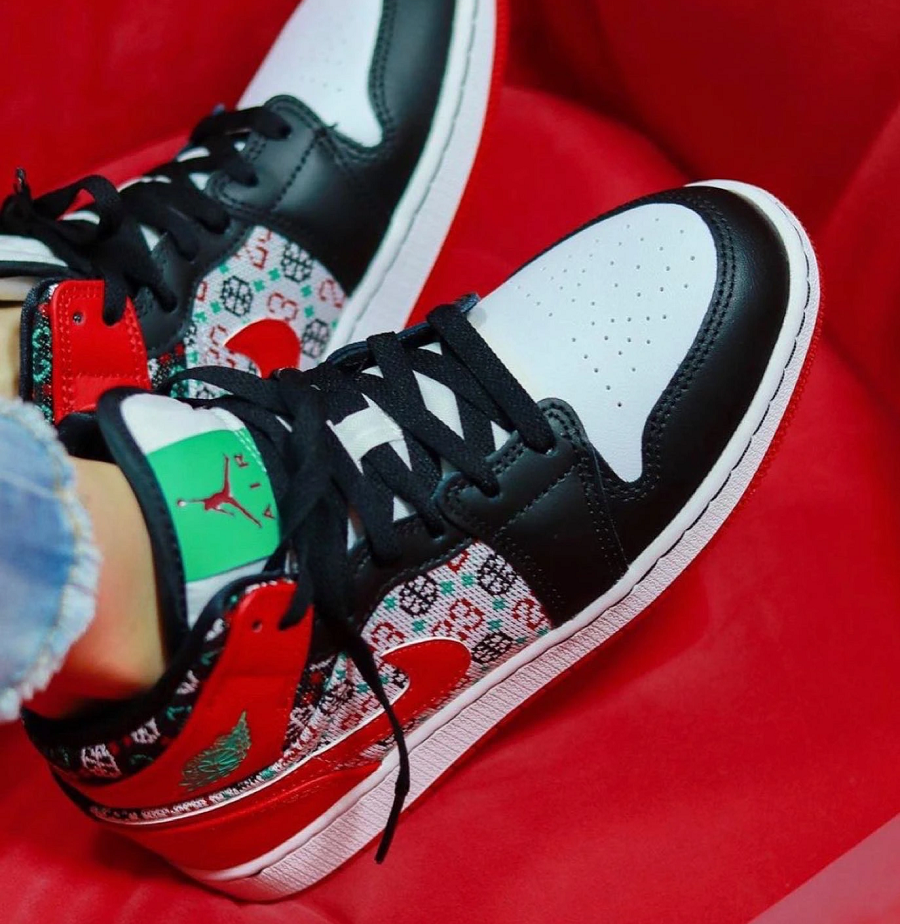 Giày Nike Jordan 1 Mid SE Ugly Christmas Sweater GS DM1208-150 - Ảnh 3