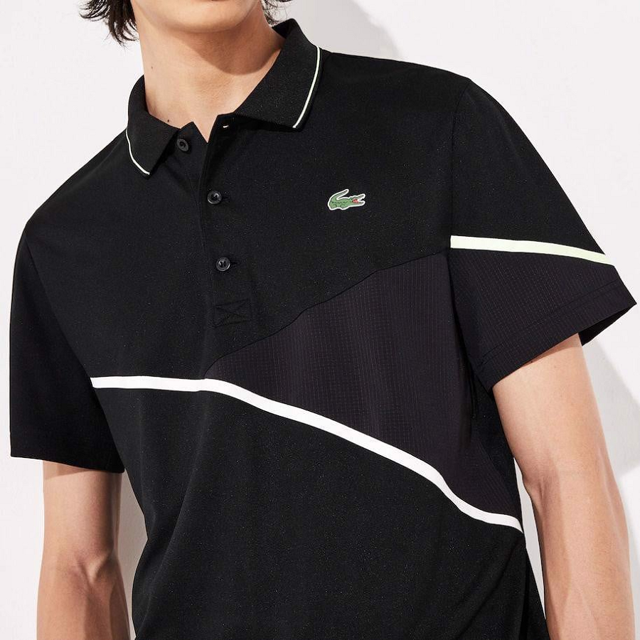 Áo Lacoste Polo Tennis Contrast Accent Pique Black WY DH8501-00-49K - Ảnh 4