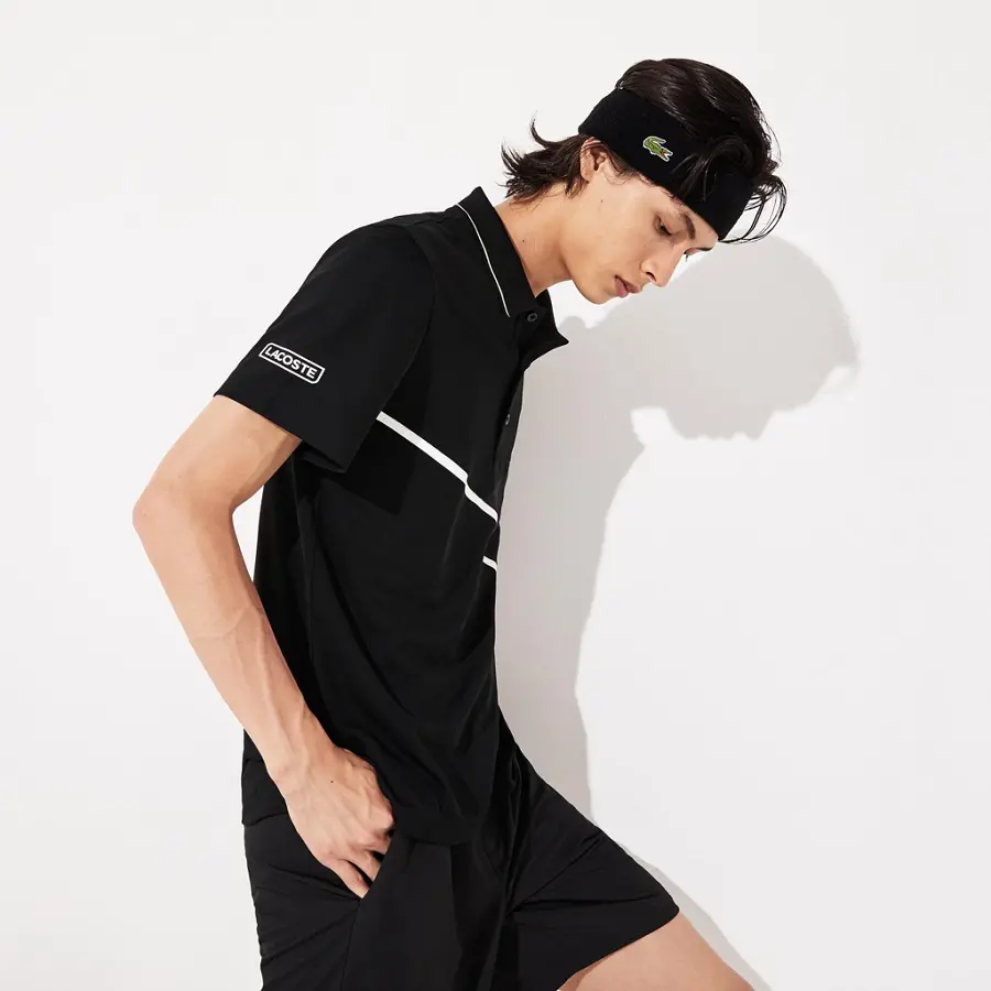 Áo Lacoste Polo Tennis Contrast Accent Pique Black WY DH8501-00-49K - Ảnh 3