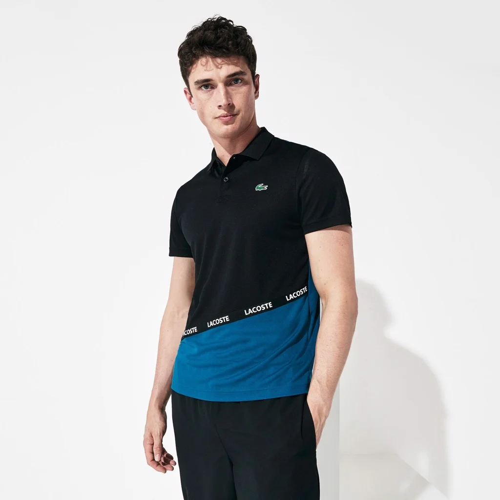 Áo Lacoste Polo Sport Pique Black Blue DH8548-51-1VK - Ảnh 2