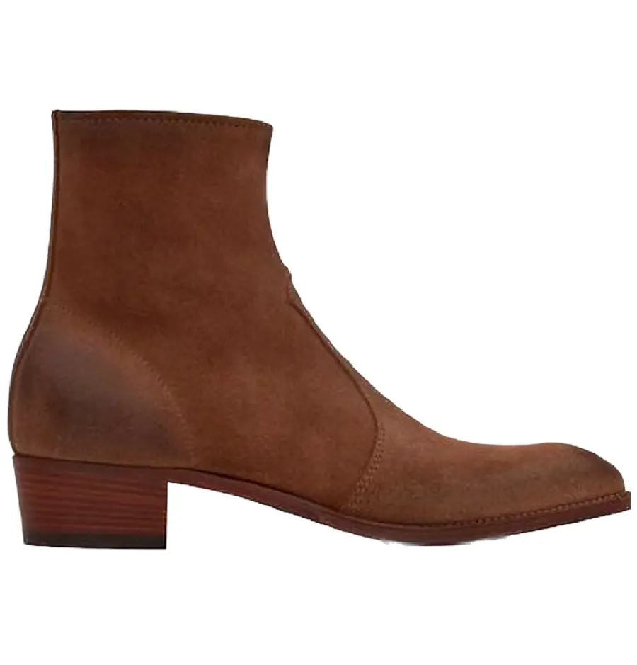 Giày Saint Laurent Wyatt Zipped Boots Suede 'Red Brown' 66928525T002749