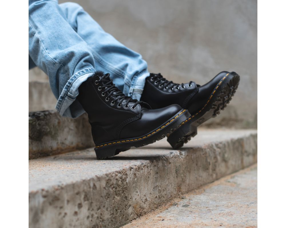 Giày Dr. Martens Serena Faux Fur Lined Lace Up Boot 'Dark Grey' 26238021 - Ảnh 2