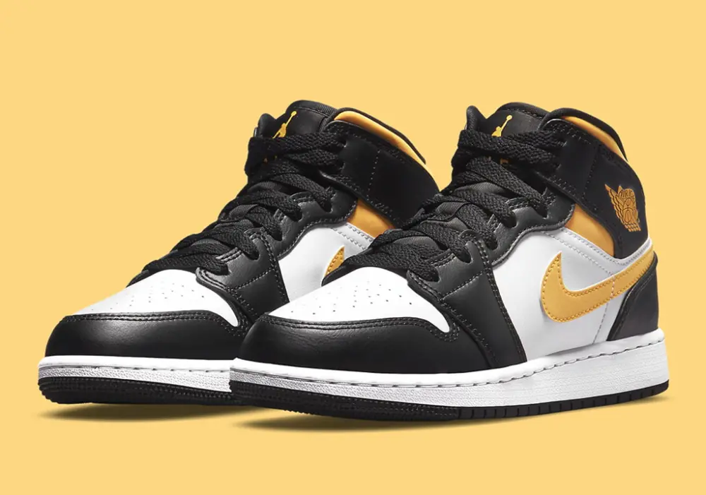 Giày Nike Air Jordan 1 Mid GS 'Black University Gold' 554725-177 - Ảnh 6