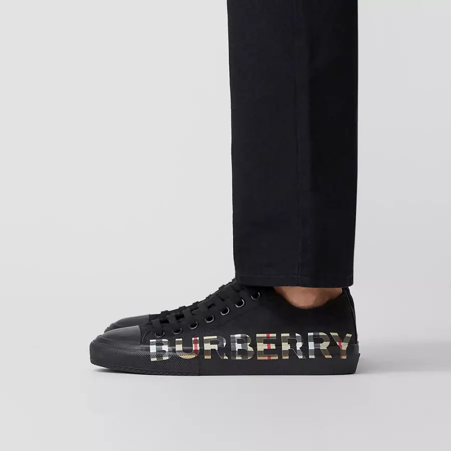 Alternative view of Giày Burberry Vintage Check Logo Print Gabardine Black Beige