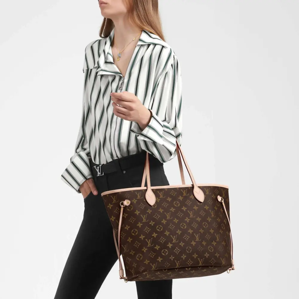 Túi Louis Vuitton Neverfull NM Monogram Canvas Brown Handbag M41178 - Ảnh 4