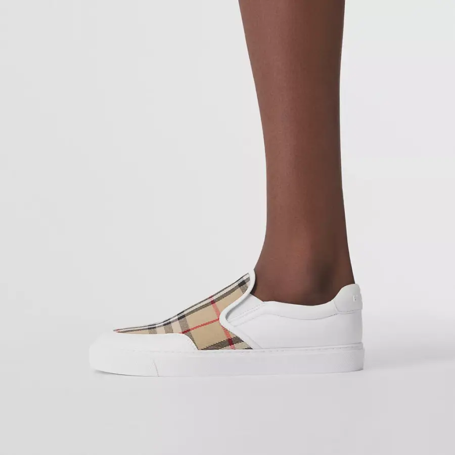 Alternative view of Giày Burberry Leather Vintage Check Slip-on 'White Beige' 80432121