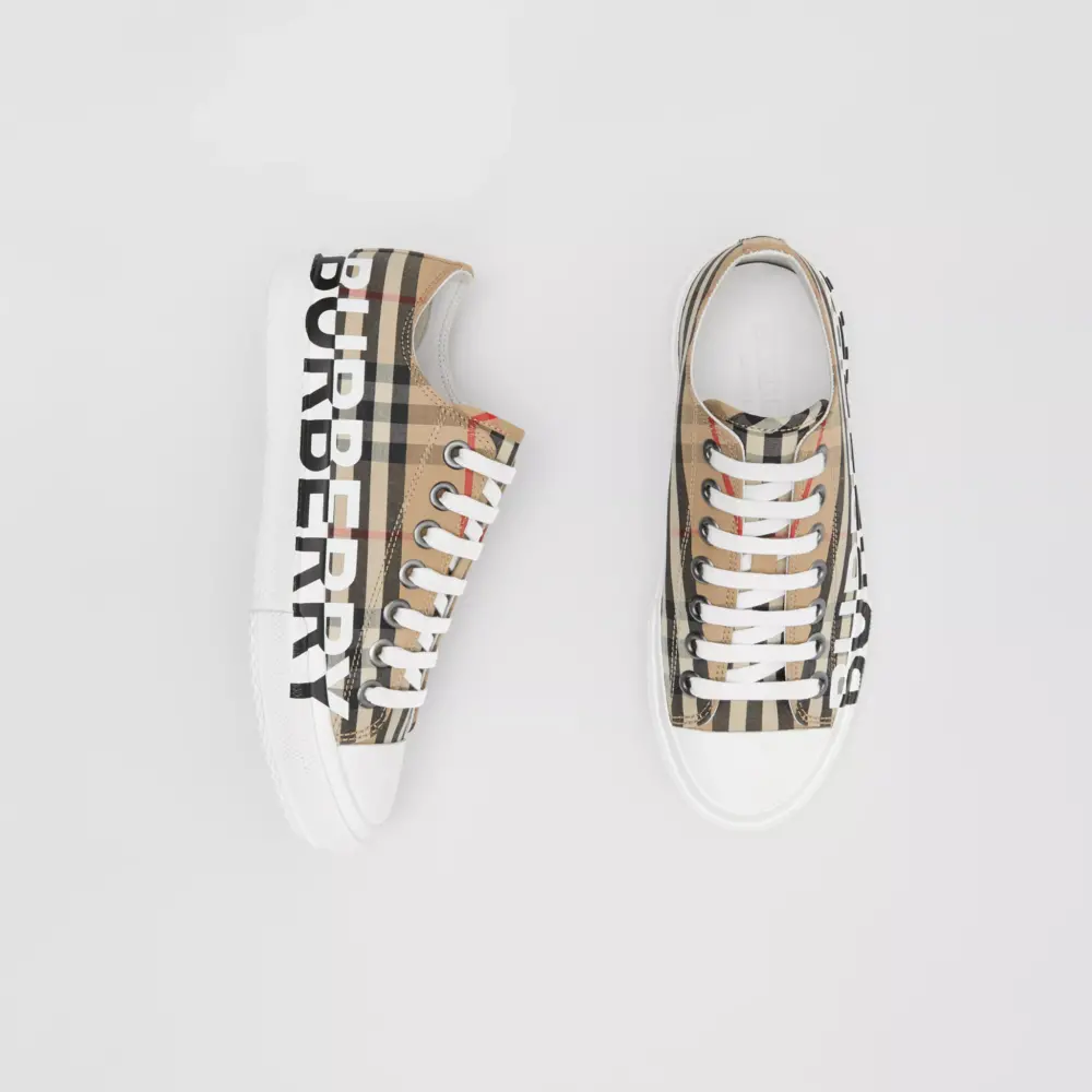 Giày Burberry Logo Print Vintage Check Cotton Beige 80243011 - Ảnh 2