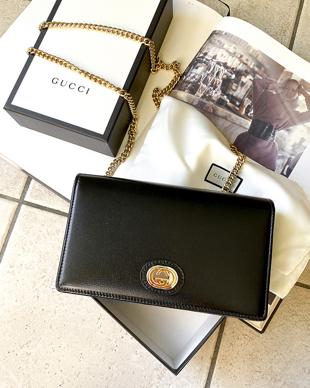 Túi Gucci GG Plaque Chain Wallet Black 598549 1DB0X 1000 - Ảnh 5