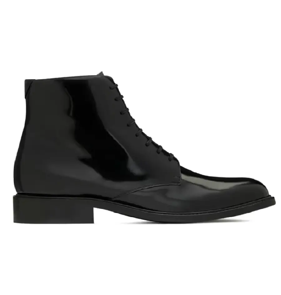 Giày Saint Laurent Army Laced Boots In Shiny Leather 'Black' 6323581YZ001000