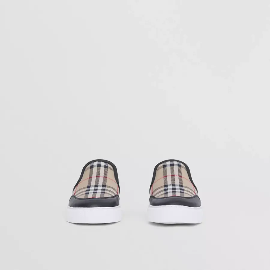 Giày Burberry Leather Vintage Check Slip-on 'Black Beige'80432131 - Ảnh 4