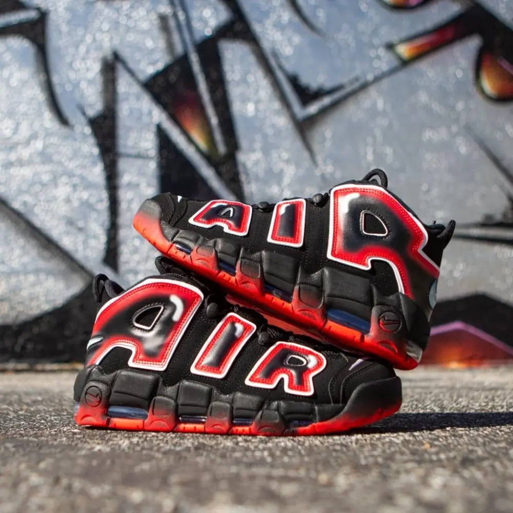 Giày Nike Air More Uptempo Black White Laser Crimson CJ6129-001 - Ảnh 4
