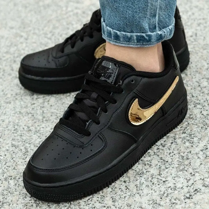Giày Nike Air Force 1 Black Metallic Gold Removable Swoosh Pack - Ảnh 7