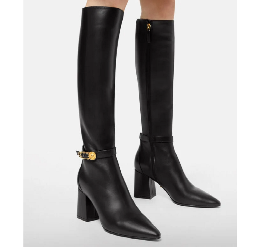 Giày Versace Safety Pin Knee High Boots Black 1003676-DVT2P-1B00V - Ảnh 2