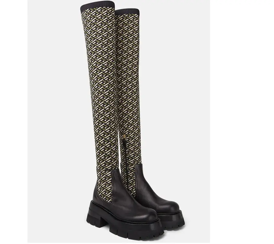 Giày Versace Leonidas Thigh High Boots Black Khaki 1002055-1A01533-5B150 - Ảnh 3