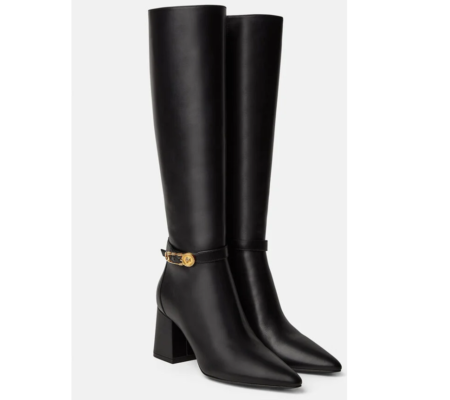 Giày Versace Safety Pin Knee High Boots Black 1003676-DVT2P-1B00V - Ảnh 3