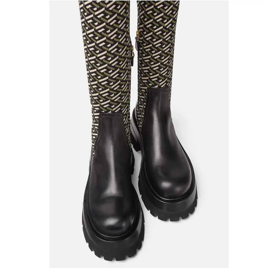 Giày Versace Leonidas Thigh High Boots Black Khaki 1002055-1A01533-5B150 - Ảnh 4