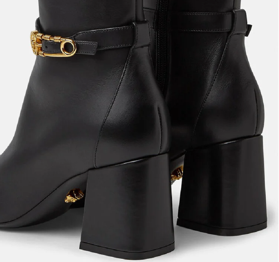 Giày Versace Safety Pin Knee High Boots Black 1003676-DVT2P-1B00V - Ảnh 4
