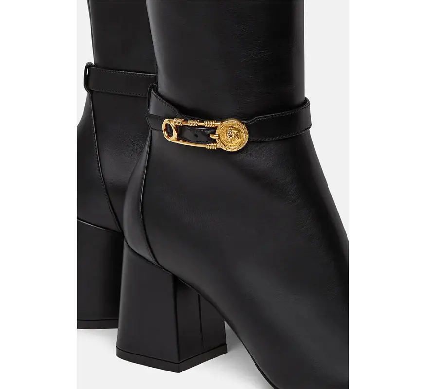 Giày Versace Safety Pin Knee High Boots Black 1003676-DVT2P-1B00V - Ảnh 5