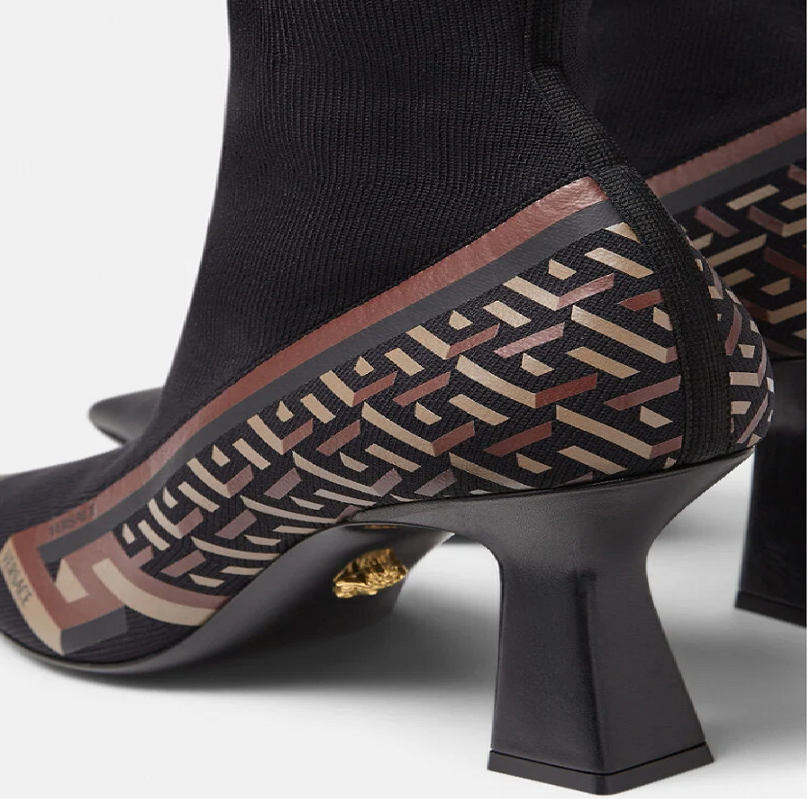 Giày Versace La Greca Signature Sock Boots Black Caramel 1002350-1A01492-5B17V - Ảnh 5
