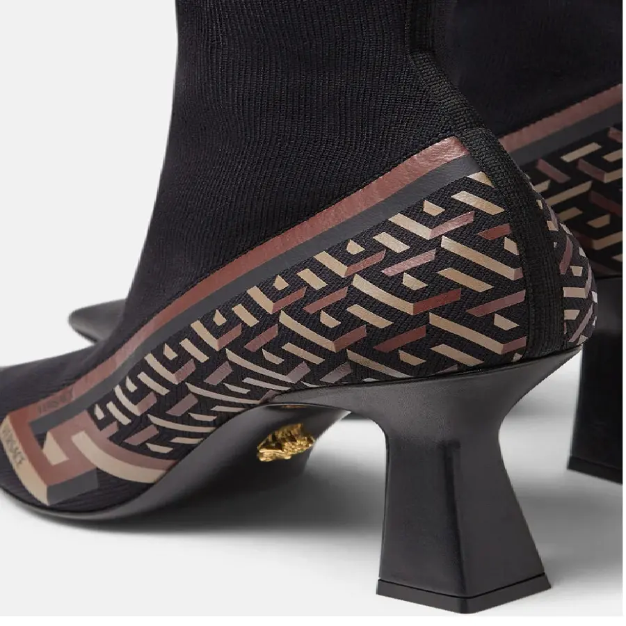 Giày Versace La Greca Signature Sock Boots Black Caramel 1002350-1A01492-5B17V - Ảnh 5