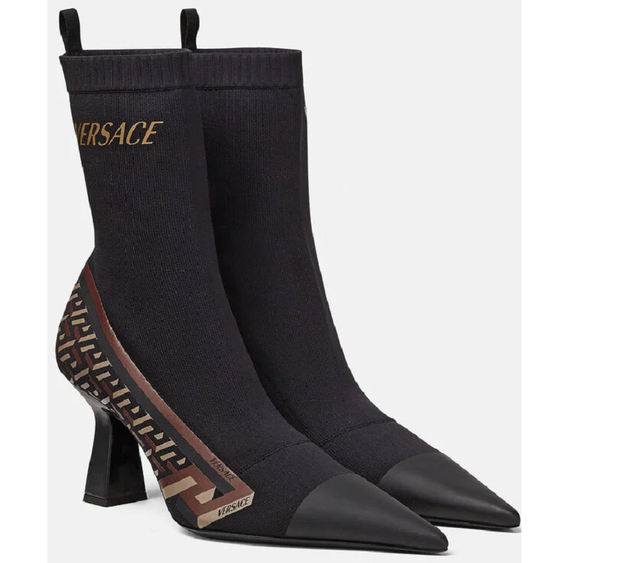 Giày Versace La Greca Signature Sock Boots Black Caramel 1002350-1A01492-5B17V - Ảnh 3
