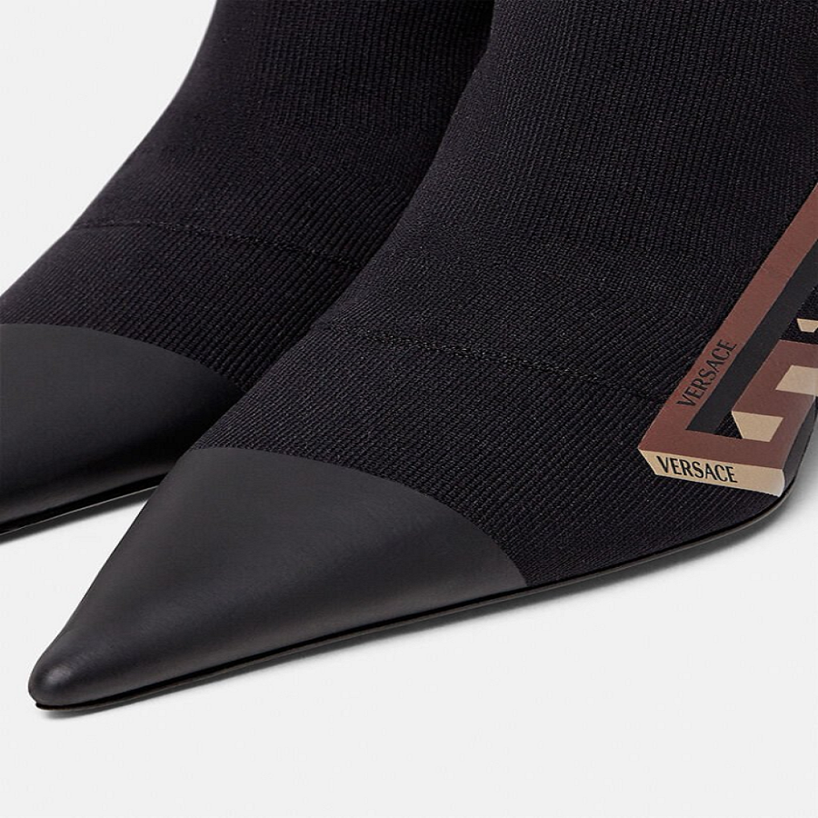 Giày Versace La Greca Signature Sock Boots Black Caramel 1002350-1A01492-5B17V - Ảnh 4