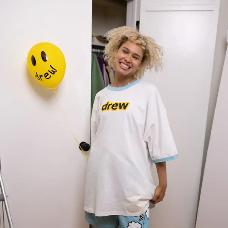Alternative view of Áo Drew House Oversized Secret SS Ringer Tee White Sea Blue