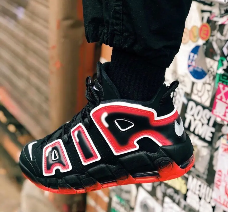 Giày Nike Air More Uptempo Black White Laser Crimson CJ6129-001 - Ảnh 5