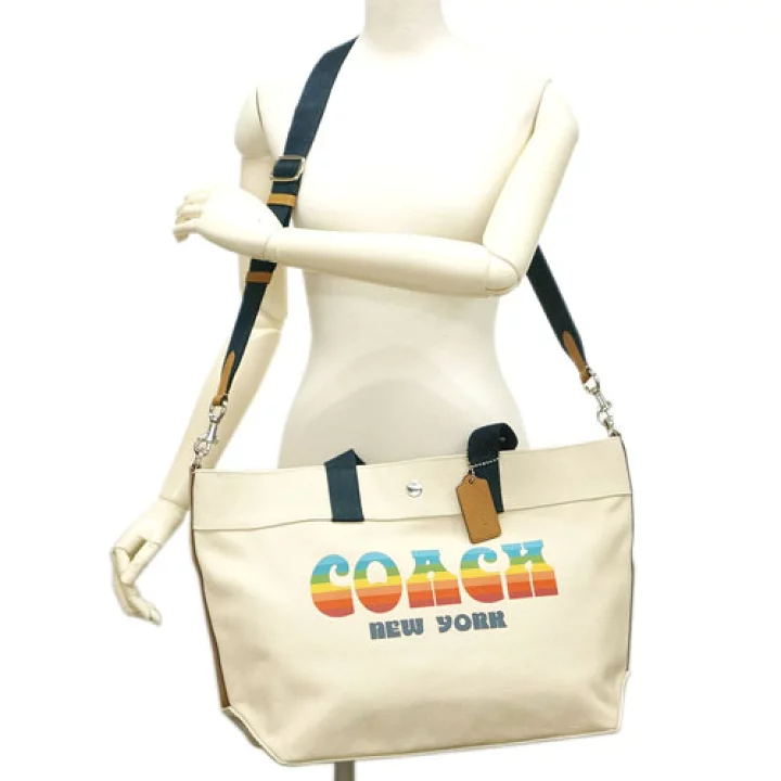 Túi Coach Extra Large Canvas Rainbow Tote Bag Chalk Coach F72848 - Ảnh 3