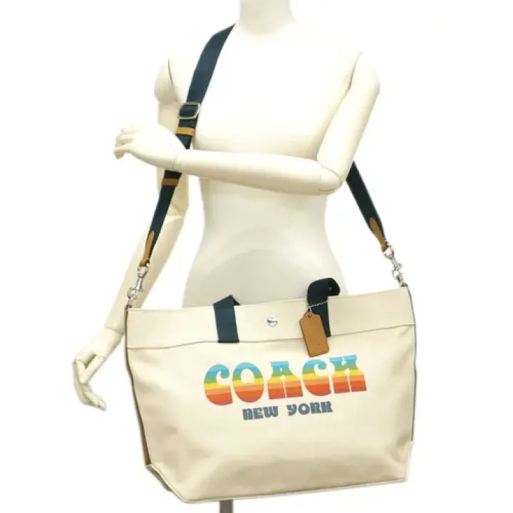 Túi Coach Extra Large Canvas Rainbow Tote Bag Chalk Coach F72848 - Ảnh 3