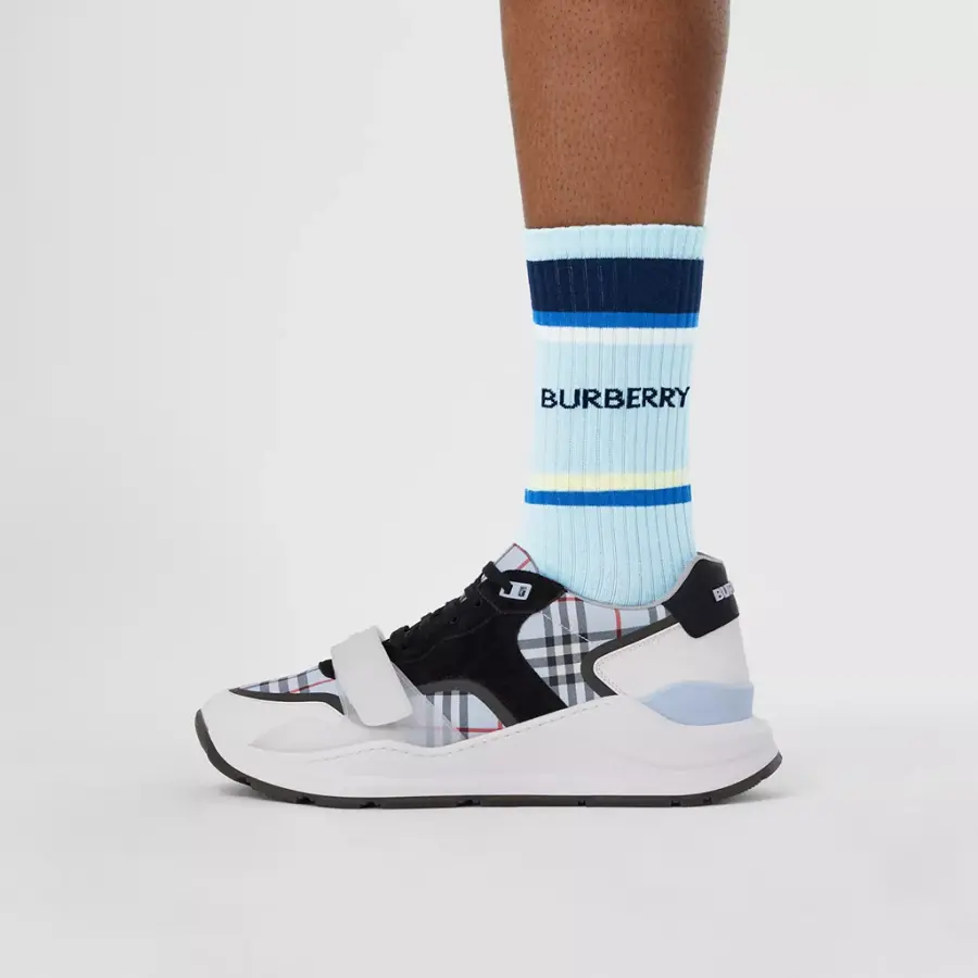 Alternative view of Giày Burberry Check Nylon Leather 'Pale Blue' 80514151