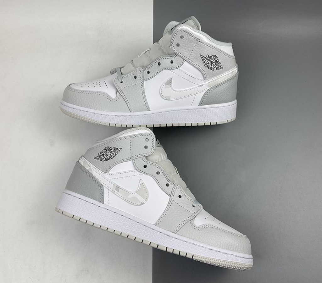 Giày Nike Air Jordan 1 Mid SE GS 'Swoosh Logo - Grey Camo' DD3235-100 - Ảnh 5
