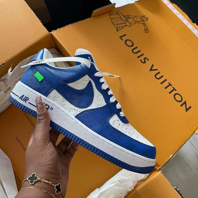 Giày Nike Air Force 1 Low x Louis Vuitton Virgil Abloh 'White Blue' 1A9VAO - Ảnh 3