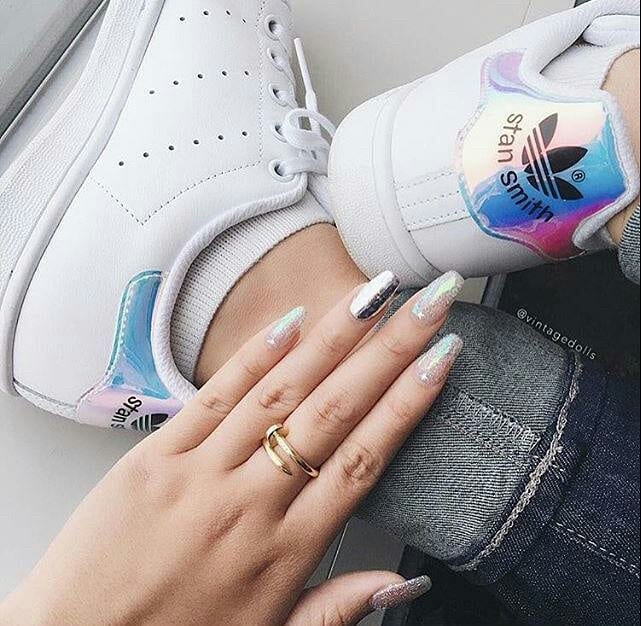 Giày Adidas Stan Smith J 'White Iridescent' FU6673 - Ảnh 3
