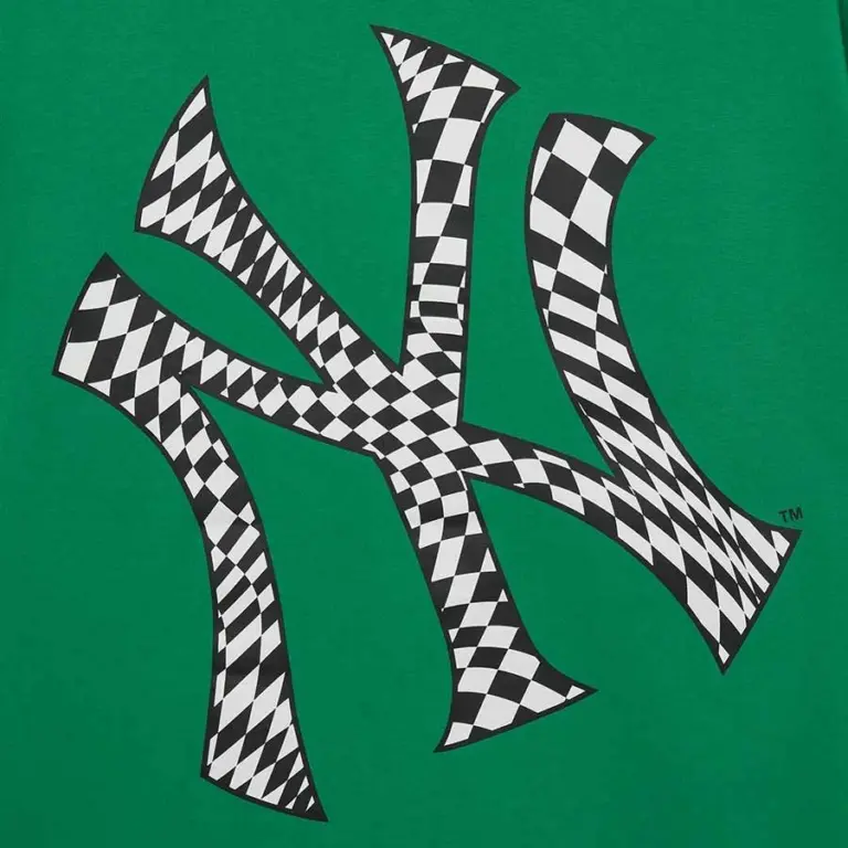 Áo MLB Checkerboard Logo Overfit Yankees ‘Paisley Green’ 3ATSO0233-50GND - Ảnh 3