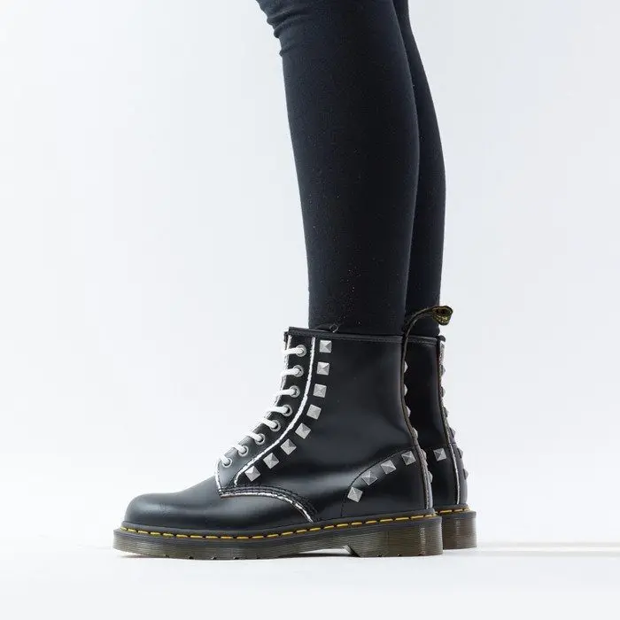 Giày Dr. Martens 1460 Stud Black Rolled Vintage Smooth Boots 25202001 - Ảnh 4